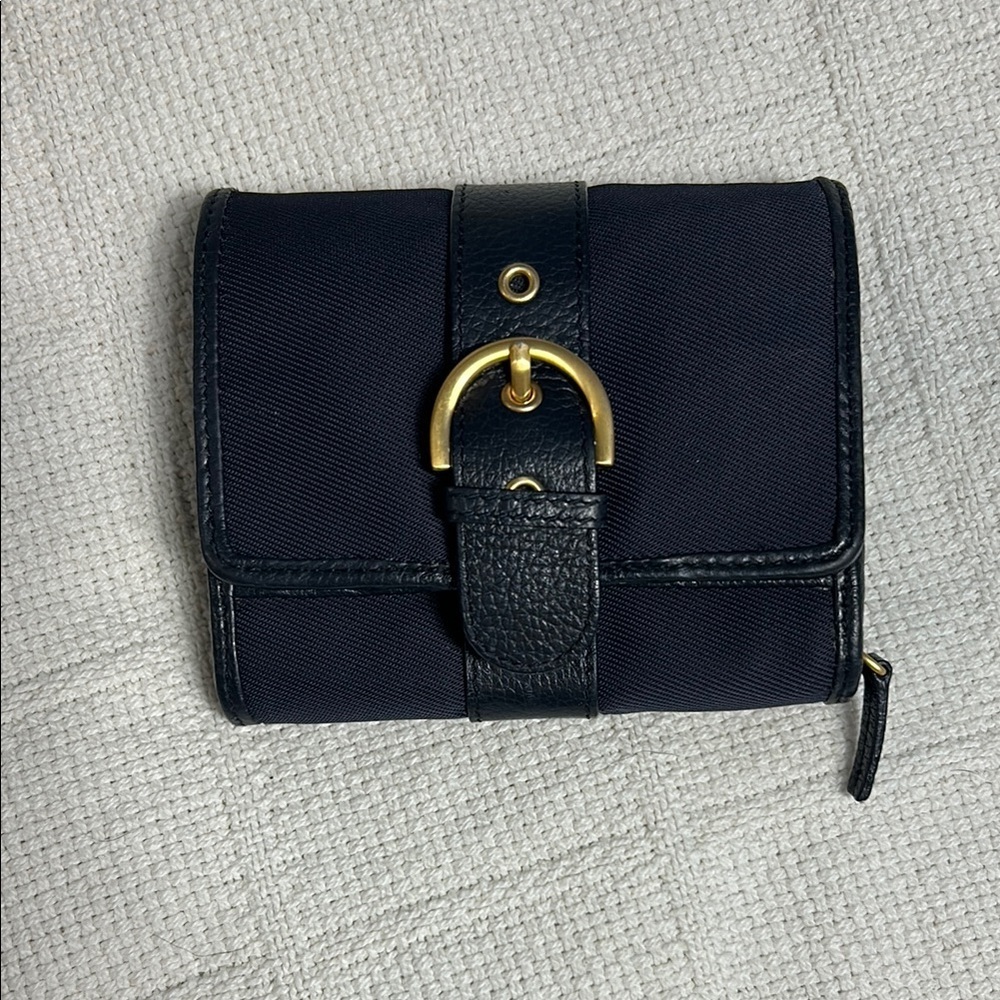 Talbots Navy Blue Wallet with Gold-tone Buckle